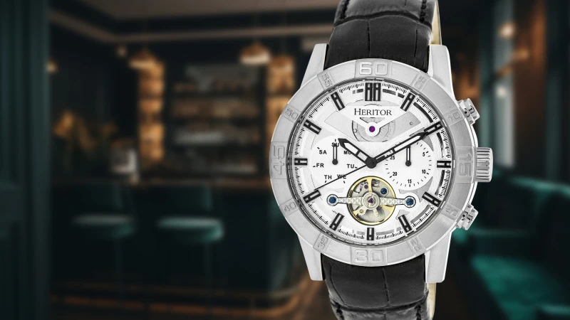 Heritor Hannibal Reloj Semi-Esqueleto Automático con Correa de Cuero