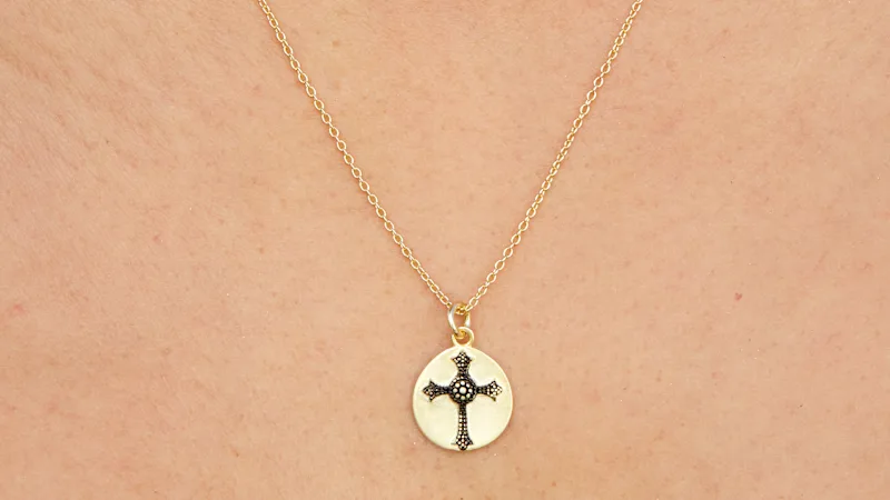 Savvy Cie Black Cross Circle Pendant Necklace