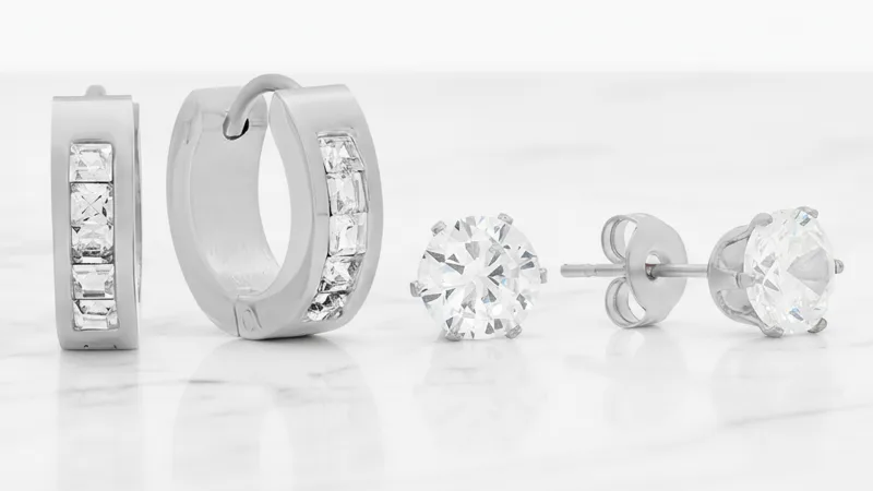 Steeltime Aretes Huggie y Studs con Diamante Simulado