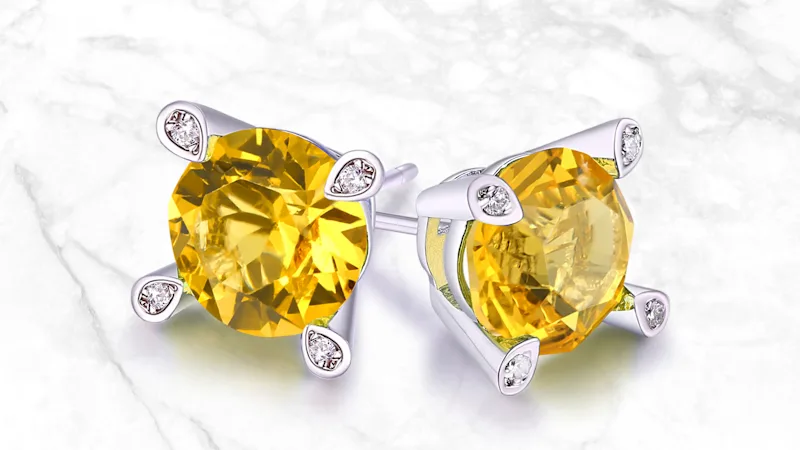 Rose And Lilly 18k White Gold Plated 4.0 Carat TW Citrine Stud Earrings