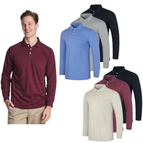 6-Pack Nextex Mens Cotton Jersey Long Sleeve Polo Shirts