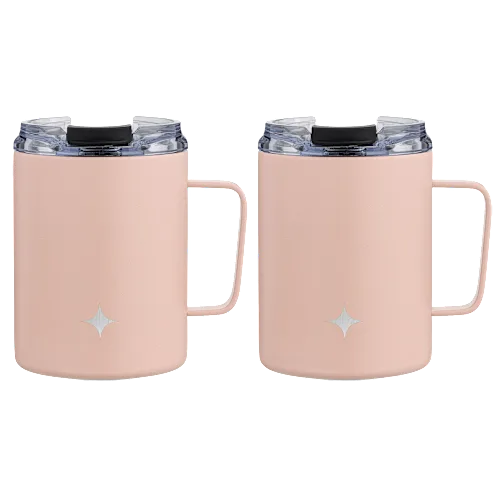 2-Pack JoyJolt 12oz Coffee Mugs with Handle & Clear Flip Lids