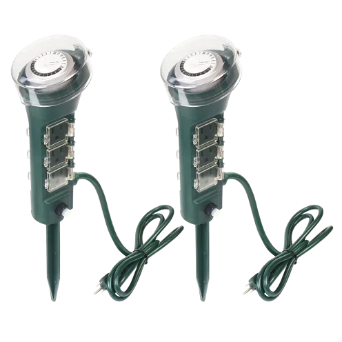 2-Pack ClearPower Power Strip Yard Stake Programmable Timer