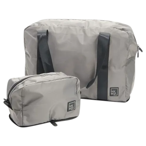 2-Piece IHKWIP Water Resistant Foldable Duffle Bag and Toiletry Bag Set (Grey)