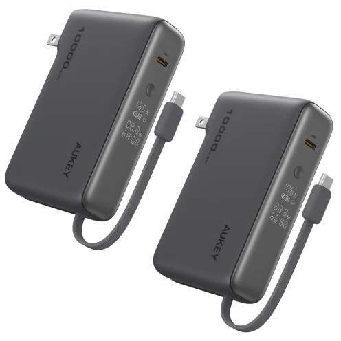 2-Pk 10,000mAh Aukey MixFlex Sling 30W USB-C Power Banks w/ Cable