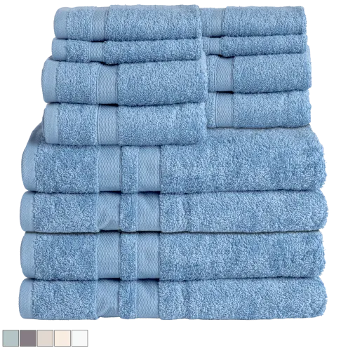 12-Piece Bibb Home Softness Absorbency Combed Cotton Towel Set