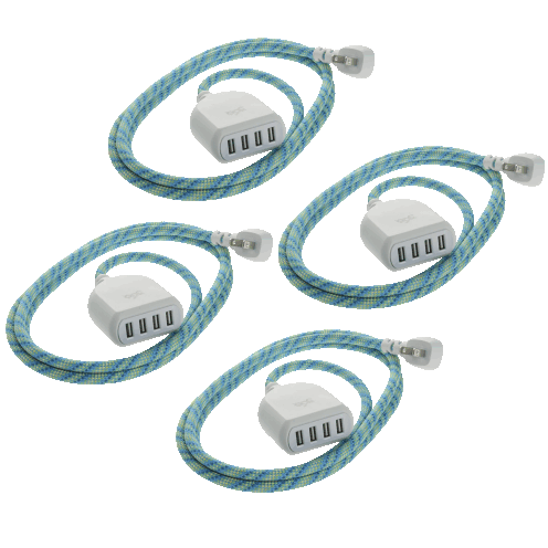 4-Pack: 360 Electrical Habitat Braided USB Extension Cord with 4.8A 4-Port USB