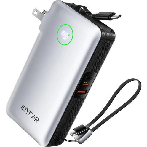 JOYFAR 10,000mAh GaN 35W Power Bank with Wall Plug & Retractable USB-C Cable