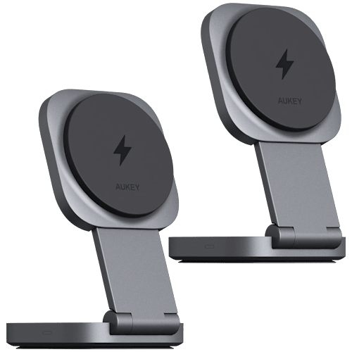 2-Pack 15W Aukey Magfusion Qi2 2-in-1 Foldable Charging Stand (Gray)