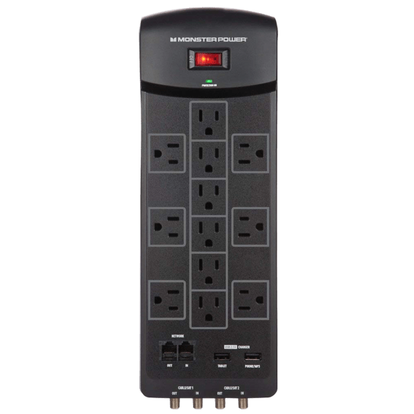 Monster 12-Outlet Surge Protector with USB, Ethernet, & Coax