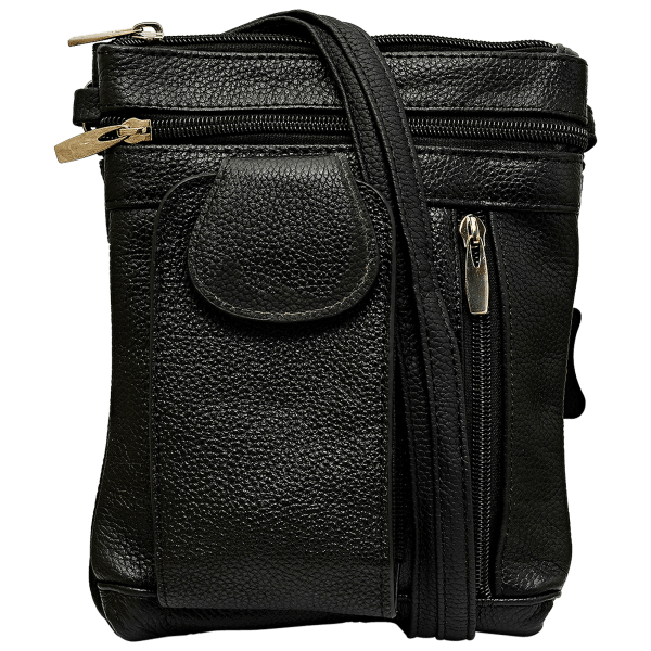 Steeltime Genuine Leather Crossbody Bag with External Phone Pouch