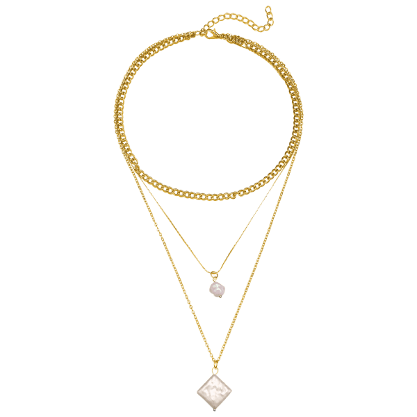 MorningSave: Opaloid Gems® 3 Piece Pearl 18K Gold Plated Necklace Set