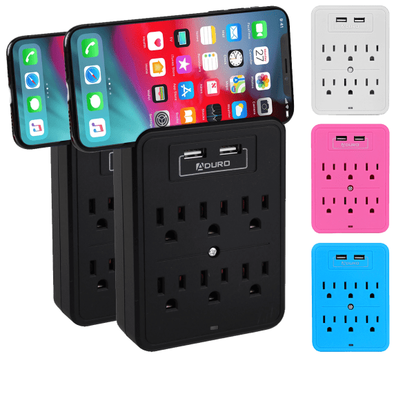 2-Pack: Aduro 6-Outlet Multi-Station With Dual USB Ports