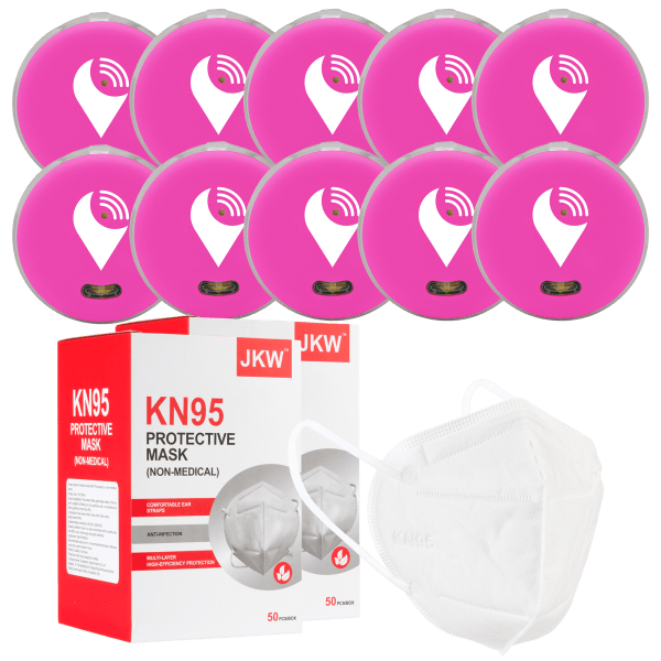 10-Pack of Pink TrackR Pixels and 100-Pack of KN95 Masks