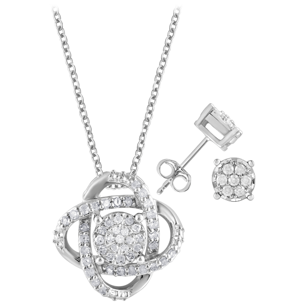 Diamond Muse Sterling Silver 1/4 Carat Diamond Pendant Necklace or Earrings