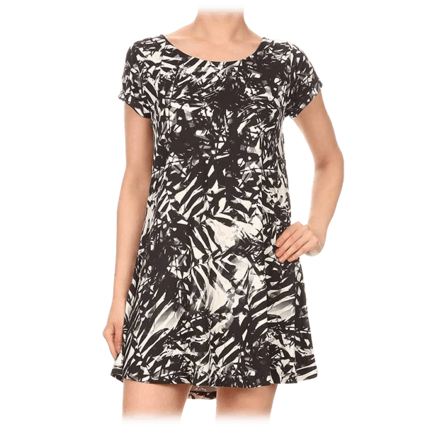 MorningSave: Black & White Tropical Print Tunic Dress