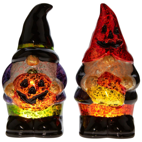 Mr. Halloween 5.875" LED Mercury Glass Gnomes 2-Piece Set with 6-Hour Timer