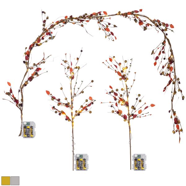 Harvest Lane Pre-Lit Garland & 2-Piece Set of Twigs with Timer