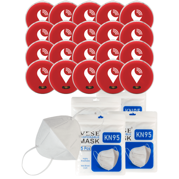 20-Pack of Red TrackR Pixels and 20-Pack of KN95 Masks