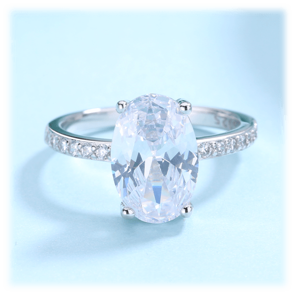 Sterling Silver Oval Solitaire Ring - .925 Silver, Choose Your Color