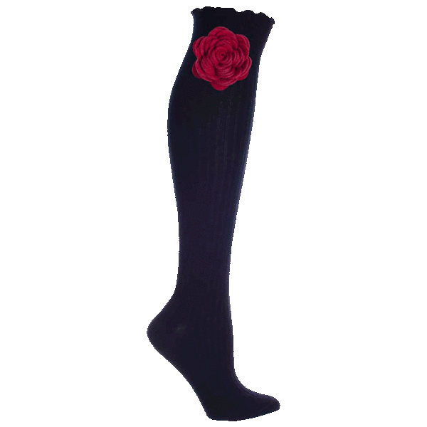 MinxNY Ribbed Knee-High Boot Socks with "Snap-on" Bow Tie or Rose