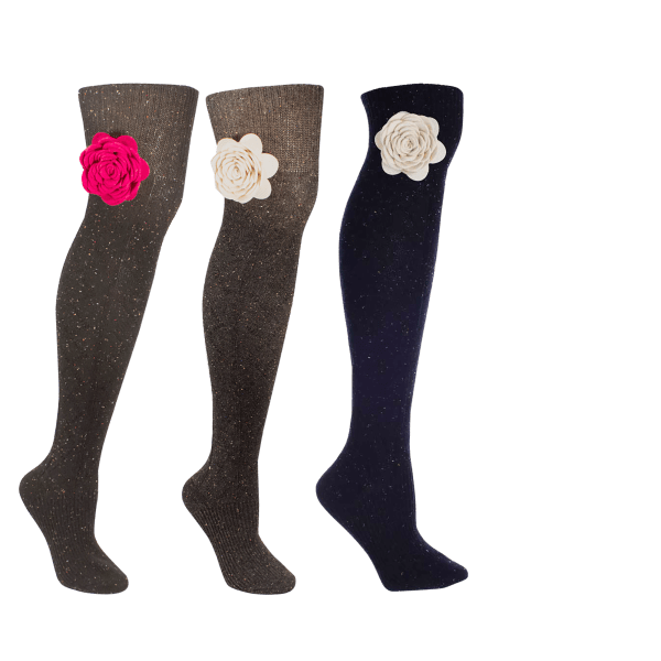 MinxNY Speckled Wool Knee-high Boot Socks with Rose Detail