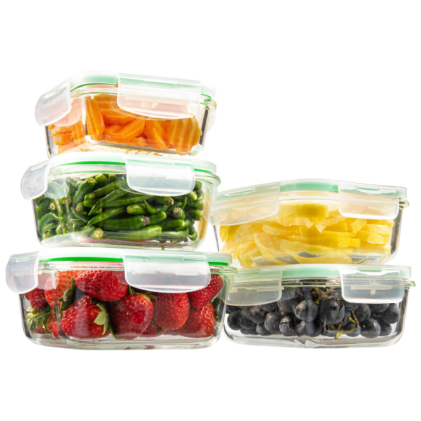 Eatneat 5-Piece Glass Food Storage Containers With Airtight Snap Locking Lids