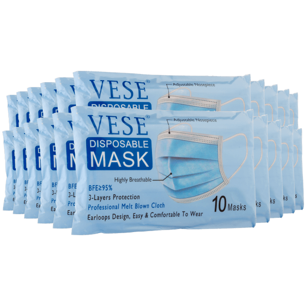 200-Pack Vese Disposable 3 Ply Masks