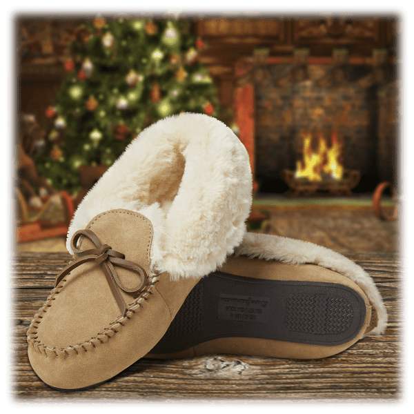 Meh Dearfoam Suede Moccasin Slippers with FauxShearling Interior
