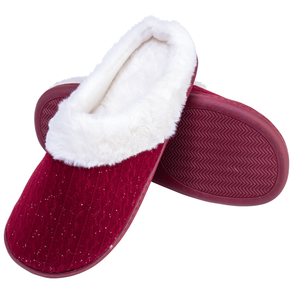 MorningSave Goldtoe Women's Sparkle Knit Slippers with Tipped Faux Fur