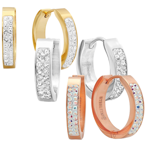 3-Pack: Huggie Earrings with Swarovski Crystals