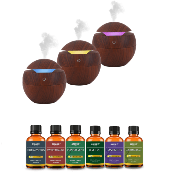 Amore Ultrasonic Cool Mist WoodLook Aroma Diffuser with Essential Oils