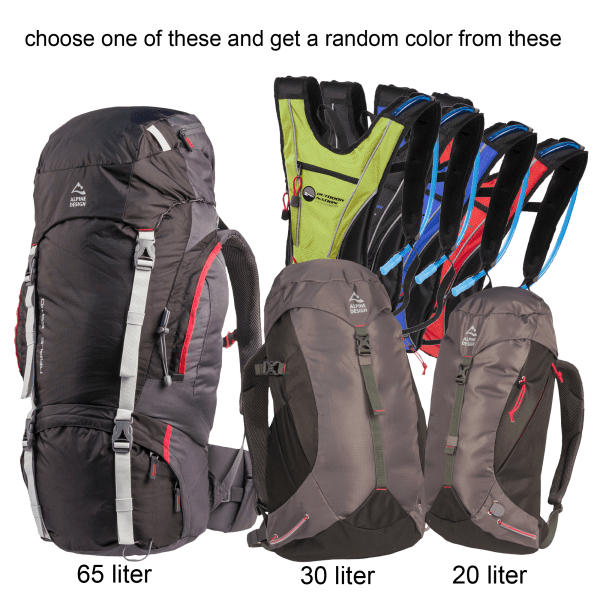 Alpine Design Backpacks and Random Color Hydration Pack