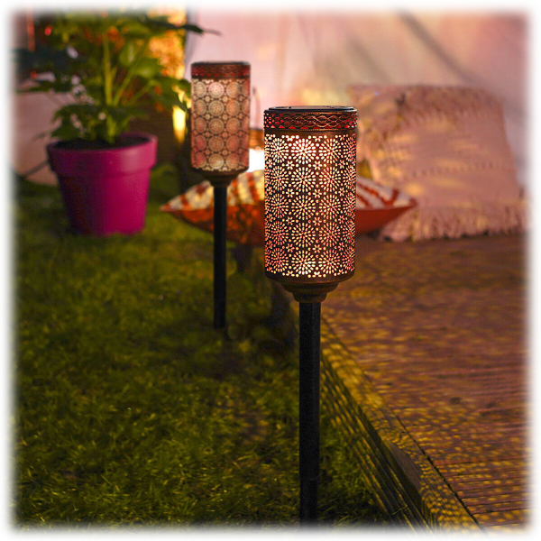 SideDeal: 6-Pack: Hakol Solar LED Moroccan Metal Walkway Stake Lights