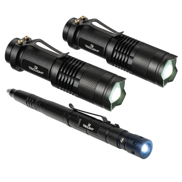 3-Pack: Mini TacLight Flashlights with Tactical Pen