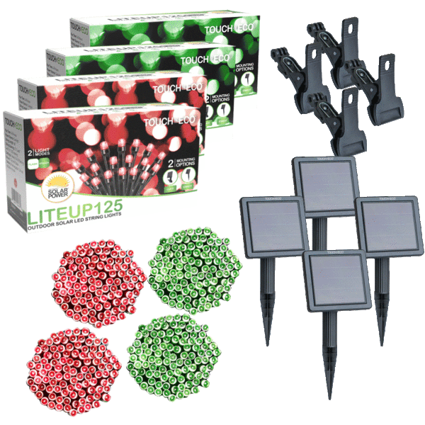 4-Pack: Touch of Eco Solar Powered String Lights in Holiday Colors