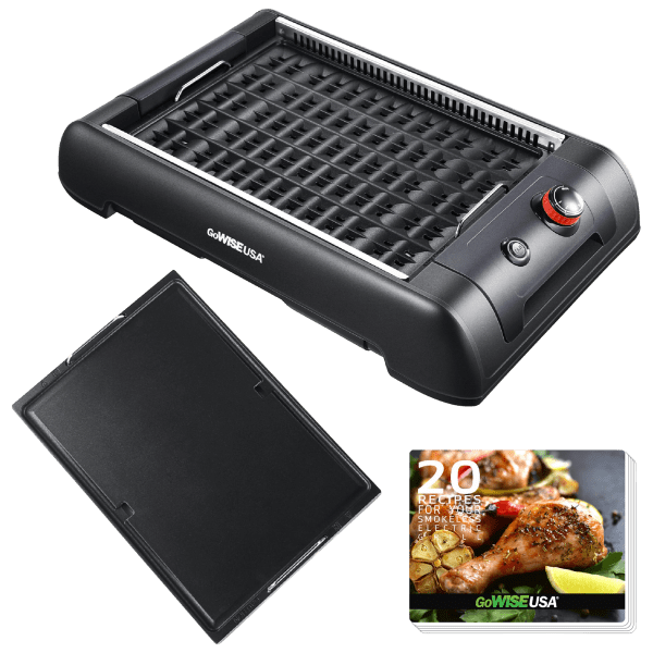GoWISE USA 2-in-1 Smokeless Indoor Grill and Griddle with Recipe Book