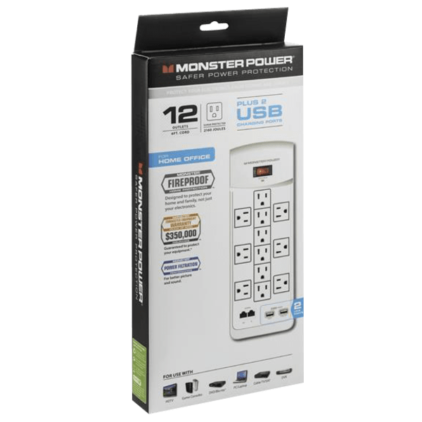 Meh Monster 12Outlet Surge Protector with USB, & Coax