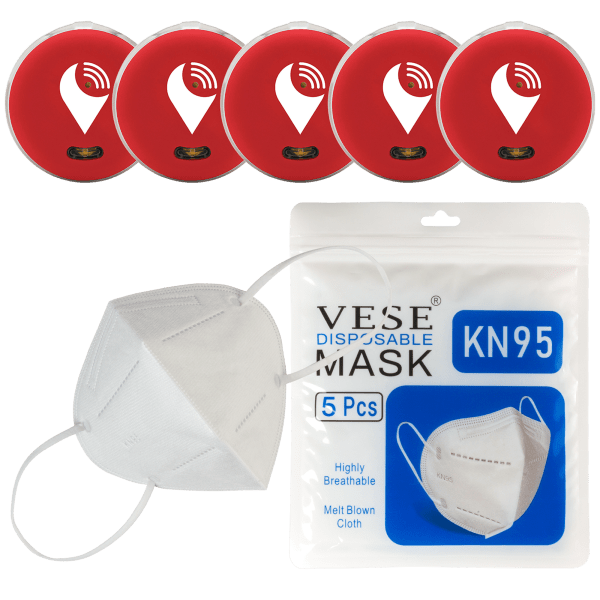 5-Pack of Red TrackR Pixels and 100-Pack of KN95 Masks