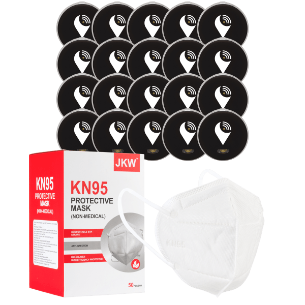 20-Pack of Black TrackR Pixels and 50-Pack of KN95 Masks