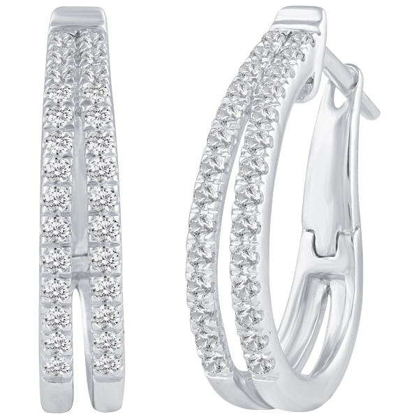 Fifth and Fine 1/2 Carat TW Diamond Double Row Hoop Earrings set Sterling Silver