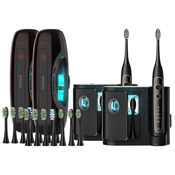 2-Pack: Fairywill Wireless Charging Electric Toothbrush with UV Sanitizing Case