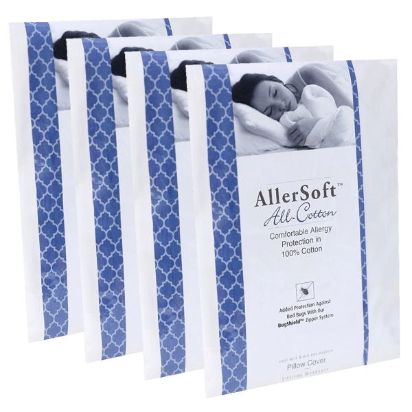 4-Pack: Allersoft 100% Cotton Bed Bug, Dust Mite & Allergy Control Pillow Case