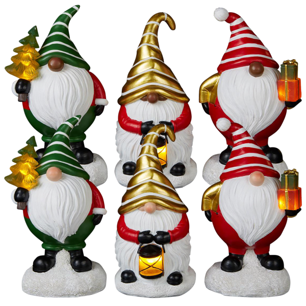 3-Pack: Winter Lane LED 8" Holiday Gnomes with 4-Hour Timers