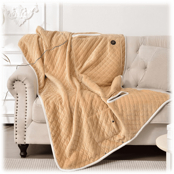 MyWarm 3-in-1 Heated Sherpa Blanket, Cape and Pillow