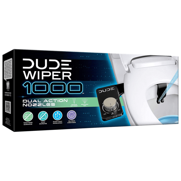 DUDE Wiper 1000 Self-Cleaning Dual-Nozzle Bidet Attachment