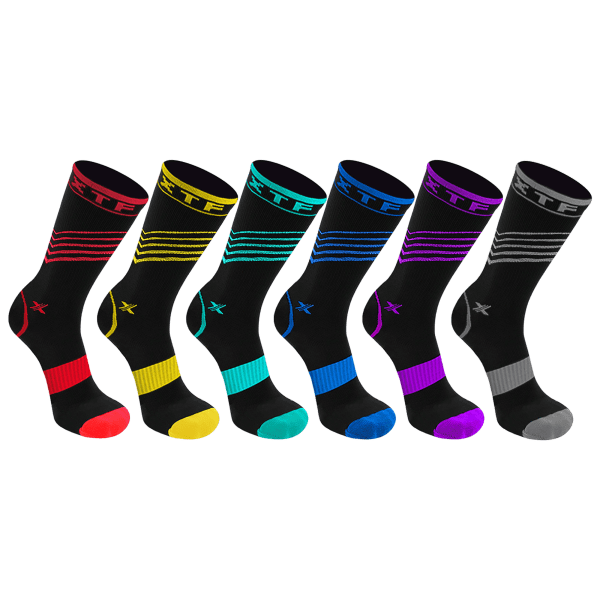 6 Pack: XTF Striped Design Crew Length Recovery Compression Socks