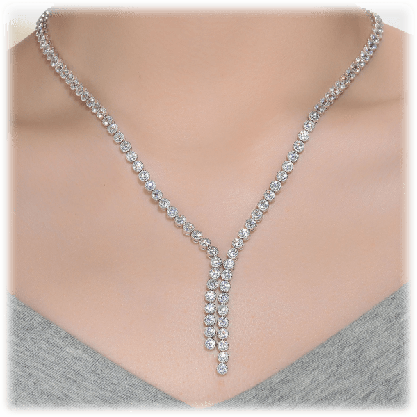 MorningSave: Genevive Round CZ Bezel Set Necklace in White Gold Plated ...