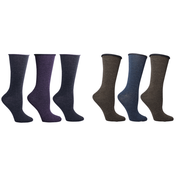 6-Pack: All Mixed Up Roll Top Crew Socks - Dark Colors