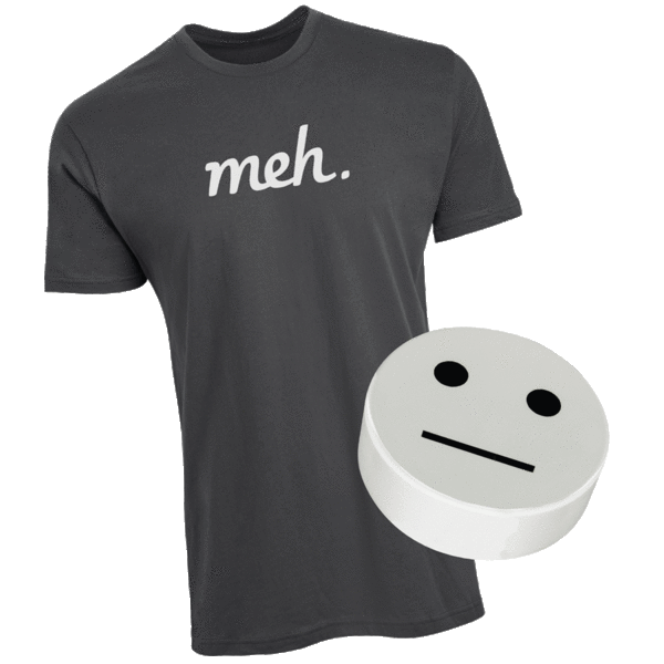 Heavy Metal Meh Logo Shirt and Stress Puck with Meh Logo - White